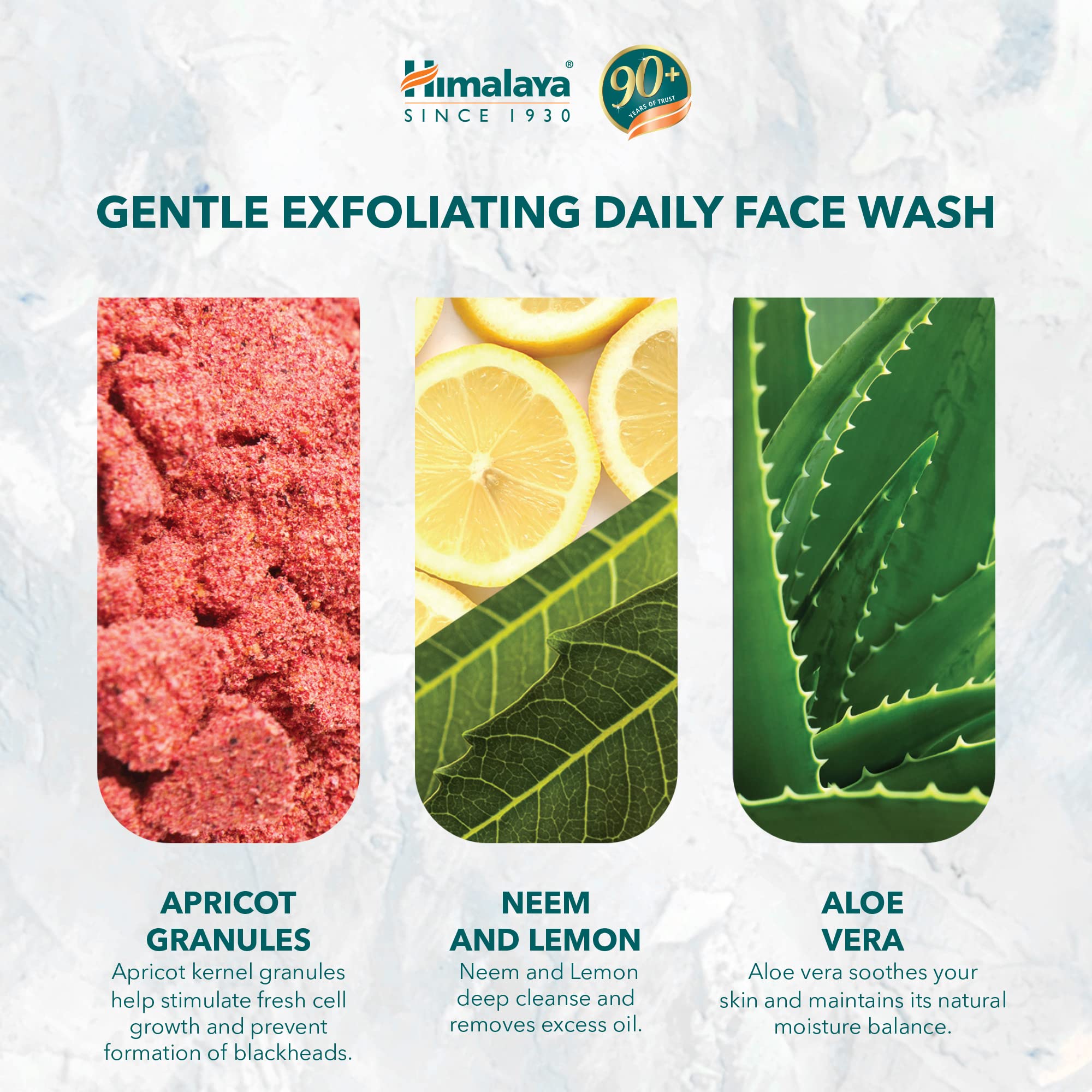 Himalaya Since 1930 Peeling Etkili Hassas Yüz Temizleme Jeli, Kayısı, Aloe Vera, Parabensiz, Tüm Ciltler, 150 ml (3 paketi)