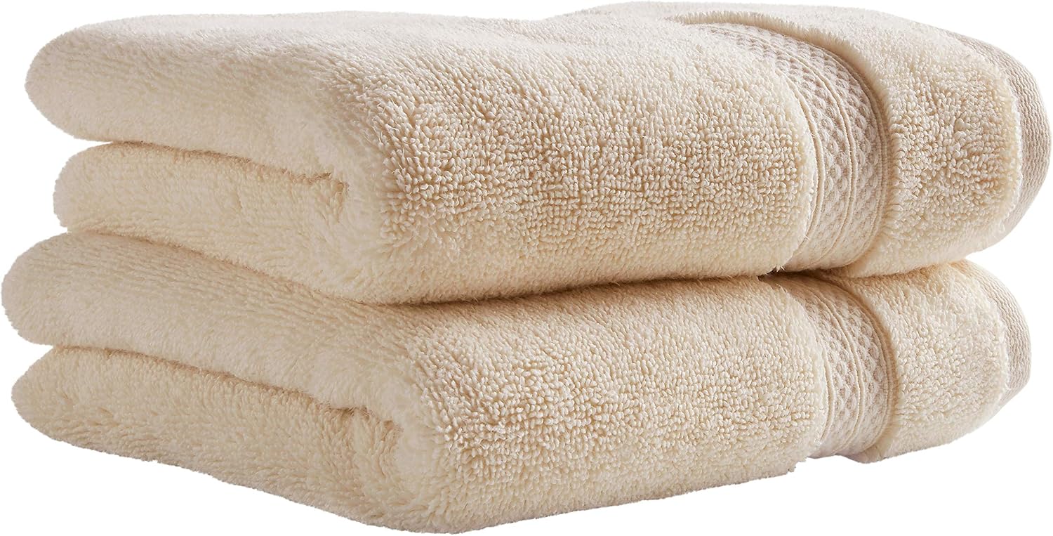 Amazon Brand – Stone & Beam Heavyweight Turkish Cotton Hand Towels, Set of 2, Ivory