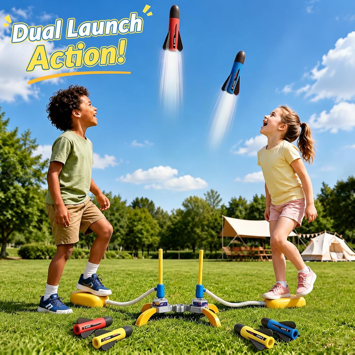 Rocket Launcher,Dualing Foot-Powered Air Powered Rocket for Kids-12 Rockets