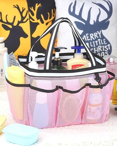 Miniatura 3 de Organizador de ducha de malla portátil para dormitorio universitario, camping, viajes, gimnasio (rosa)