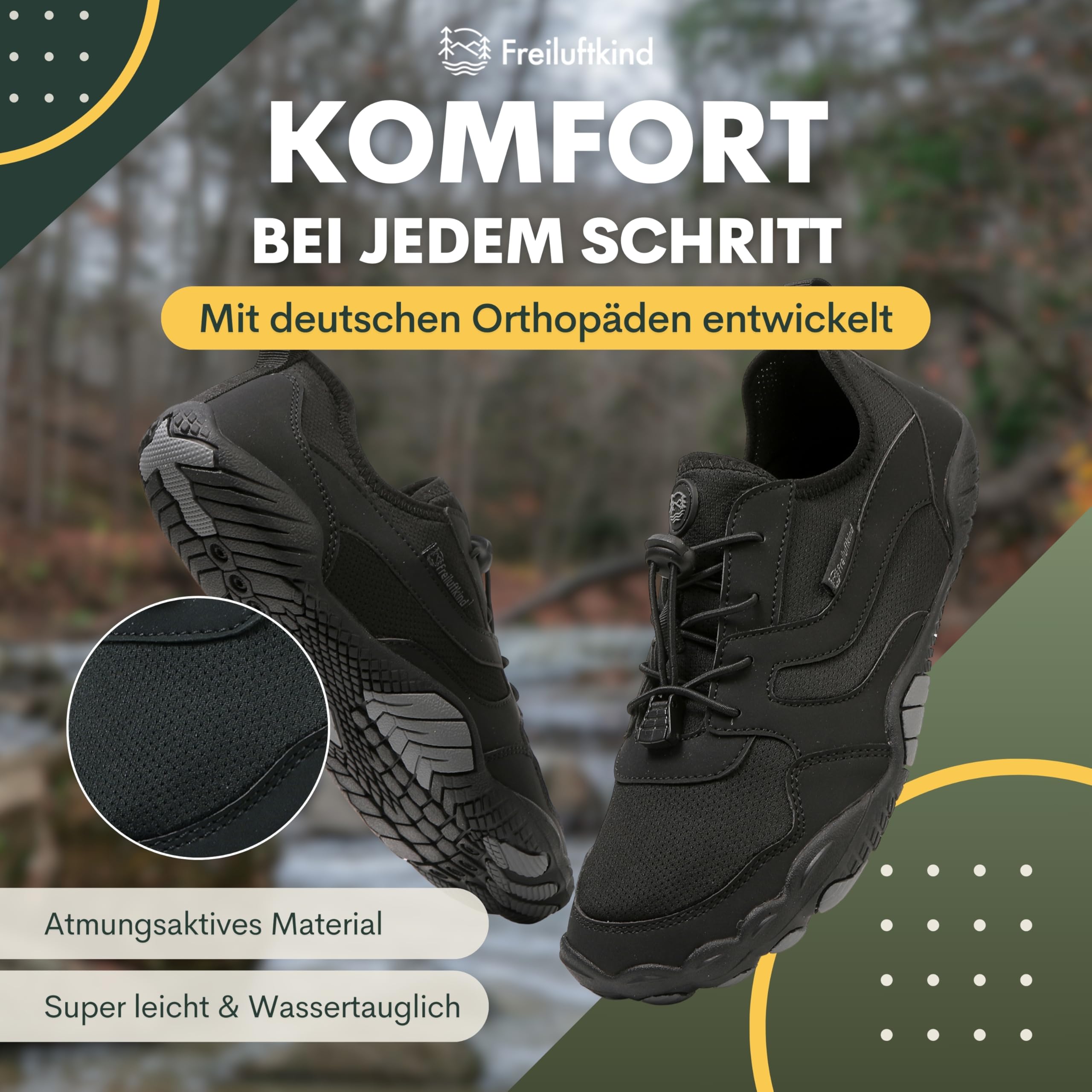 Freiluftkind® Karoo – Rutschfester Universal Barfußschuh – Leichte Barfußschuhe Sneaker für den Alltag – Entlasten Füße, Gelenke & Körper – Barfußschuhe für Damen und Herren