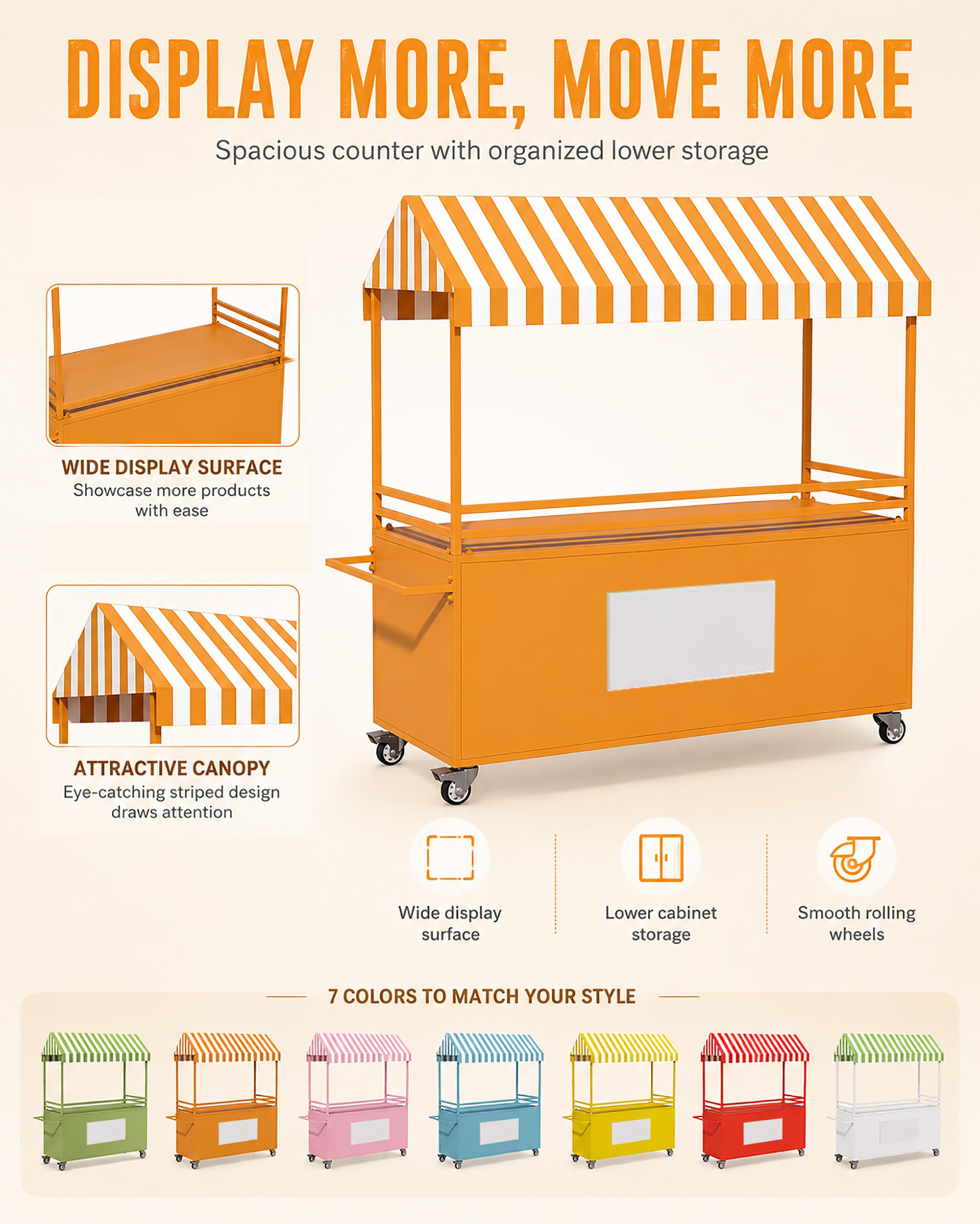 Tragbarer Verkaufswagen mit Überdachung, Dessert-, Süßigkeiten- und Eiswagen mit Rädern, Mobile Imbisswagen, Märkte, Straßenfeste und Veranstaltungen, Verkaufsstand