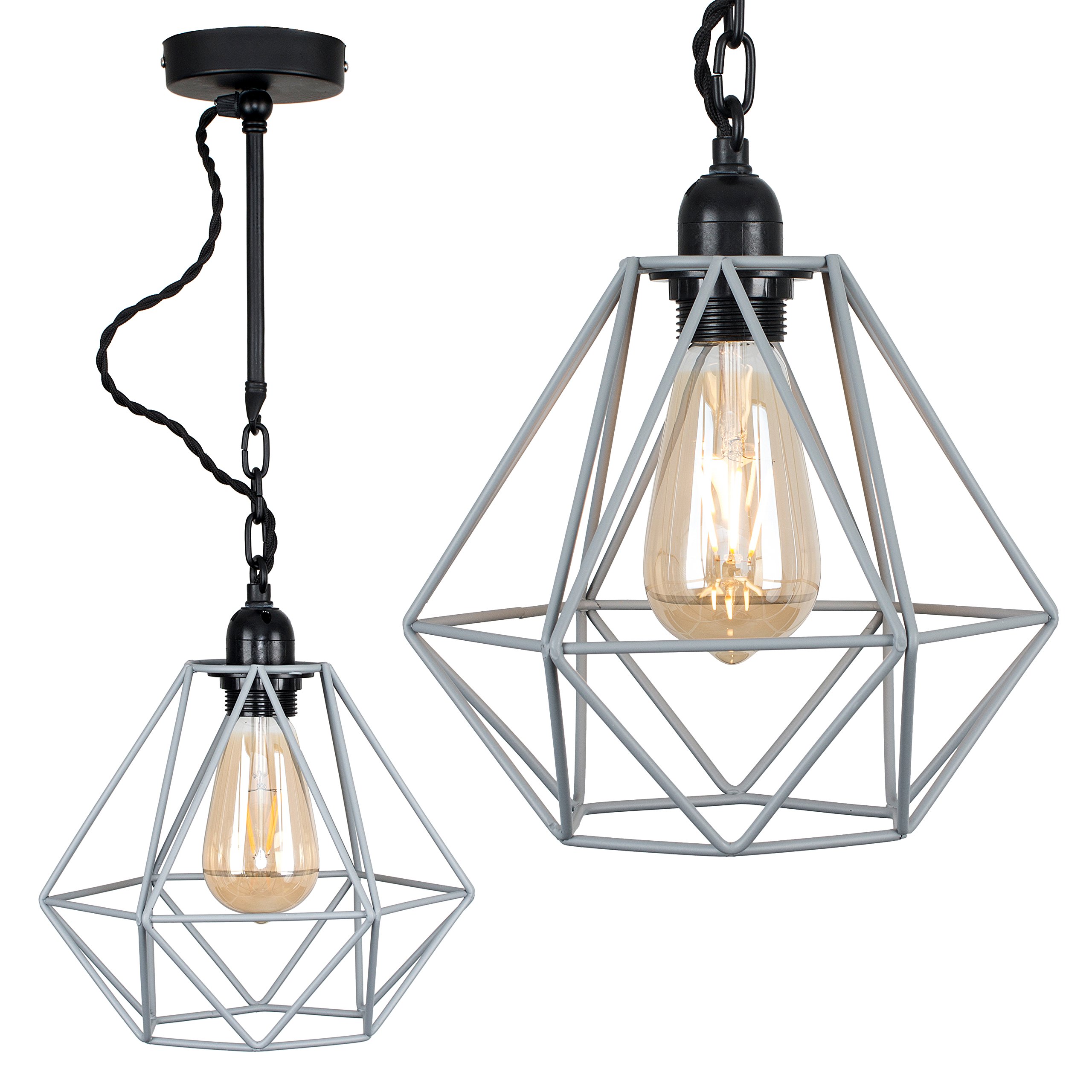 MiniSun | Industrial Steampunk Style Satin Black Wall/Ceiling Light Fitting with a Grey Metal Cage Shade | Wall Lamps & Sconces, Home Décor & Improvement Essential | Mains Wired