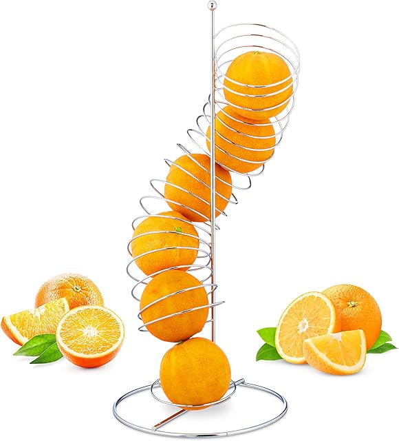 Relaxdays Fruit Holder, Metal Spiral Dispenser for Oranges & Apples, for 7 Pieces, HxWxD: 48 x 21 x 21 cm, Silver