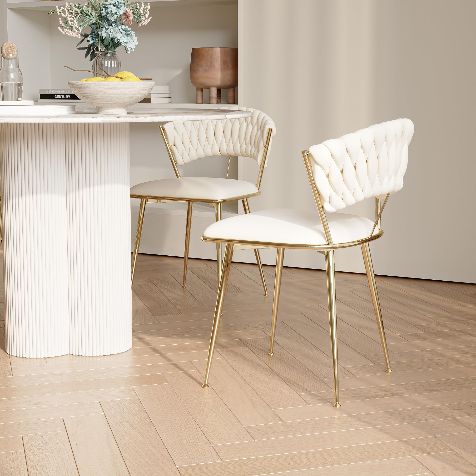 Juego de 2 sillas de comedor modernas de terciopelo, sillas tapizadas tejidas con patas de metal doradas, silla lateral decorativa con marco de metal para comedor, cocina, sala de estar,