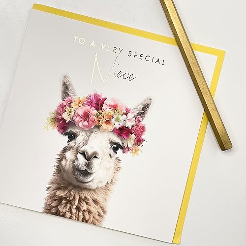 Miniatura 4 de Old English Co. Tarjeta de llama muy especial para sobrina, bonita tarjeta de cumpleaños floral de llama para ella, lindas tarjetas de felicitación
