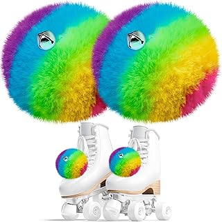 2 Pieces Roller Skate Pom Poms with Bells for Women Girls Princess Fluffy Tie-on Roller Skate Pom Poms Fuzzy Pom Poms for Quad Roller Skate Accessories