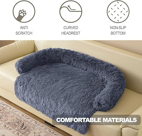 Miniatura 4 de Alfombrillas de cama calmantes para perros y gatos, funda extraíble lavable y extraíble, tapete de pelo largo de felpa para mascotas, forro