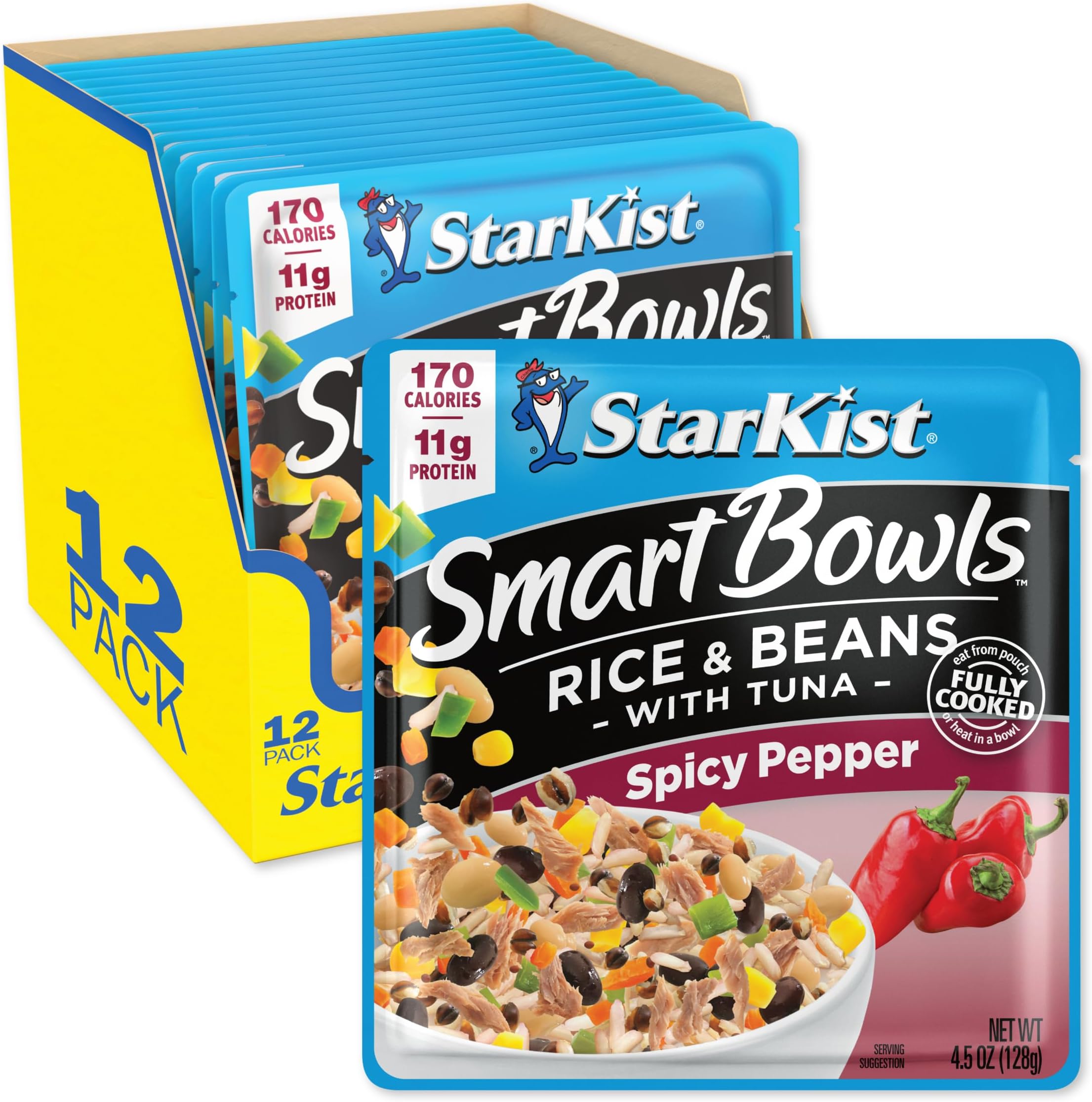 StarKist Smart Bowls Spicy Pepper, 4.5 oz Pouch (Pack of 12) – Features Rice & Beans with Wild Caught Light Tuna