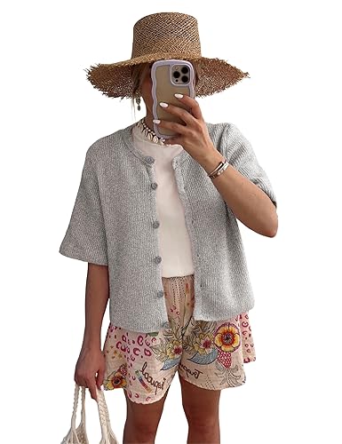 Women's Lightweight Cardigan Short Sleeve Button-Down Summer Cardigan Sweater