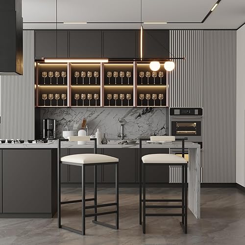 Miniatura 10 de Juego de 2 taburetes de bar modernos tapizados de piel sintética sin brazos con respaldo para bar en casa, comedor, isla de cocina, bistró, club,