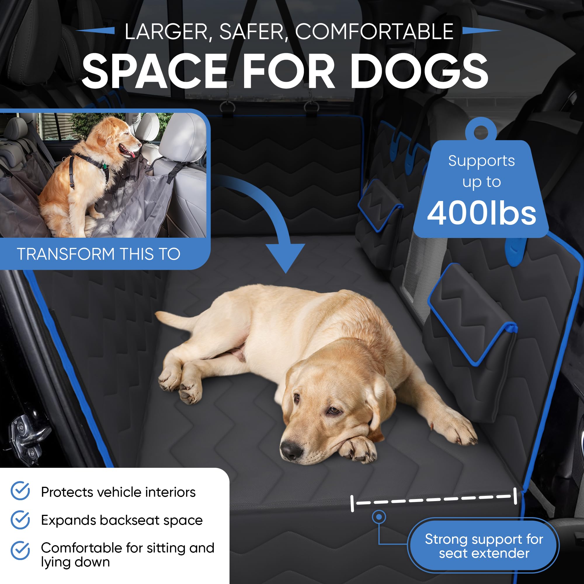 RUFFTREK Back Seat Extender For Dogs - Heavy-Duty Car Seat Cover With Hard Bottom, Seatbelt & Water Bowl - View #8