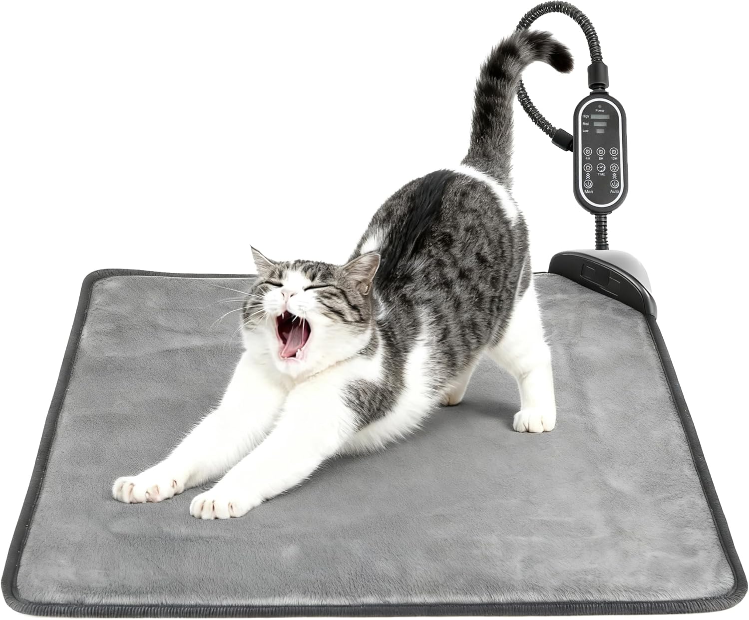 Cat/Dog Heating Pad, 3 Timer and 3 Level Temperature Smart Sensor Electric Pet Heating Pad with Chew Resistant Cord, Indoor Warm Heated Bed for Dogs Cats -17.7x17.7 light grey 17.7" x 17.7"