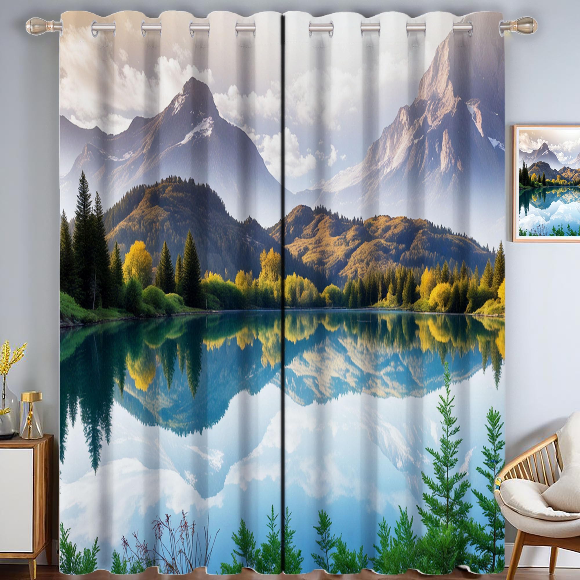 Rideaux occultants forêt et montagnes | Décoration nature pour salon