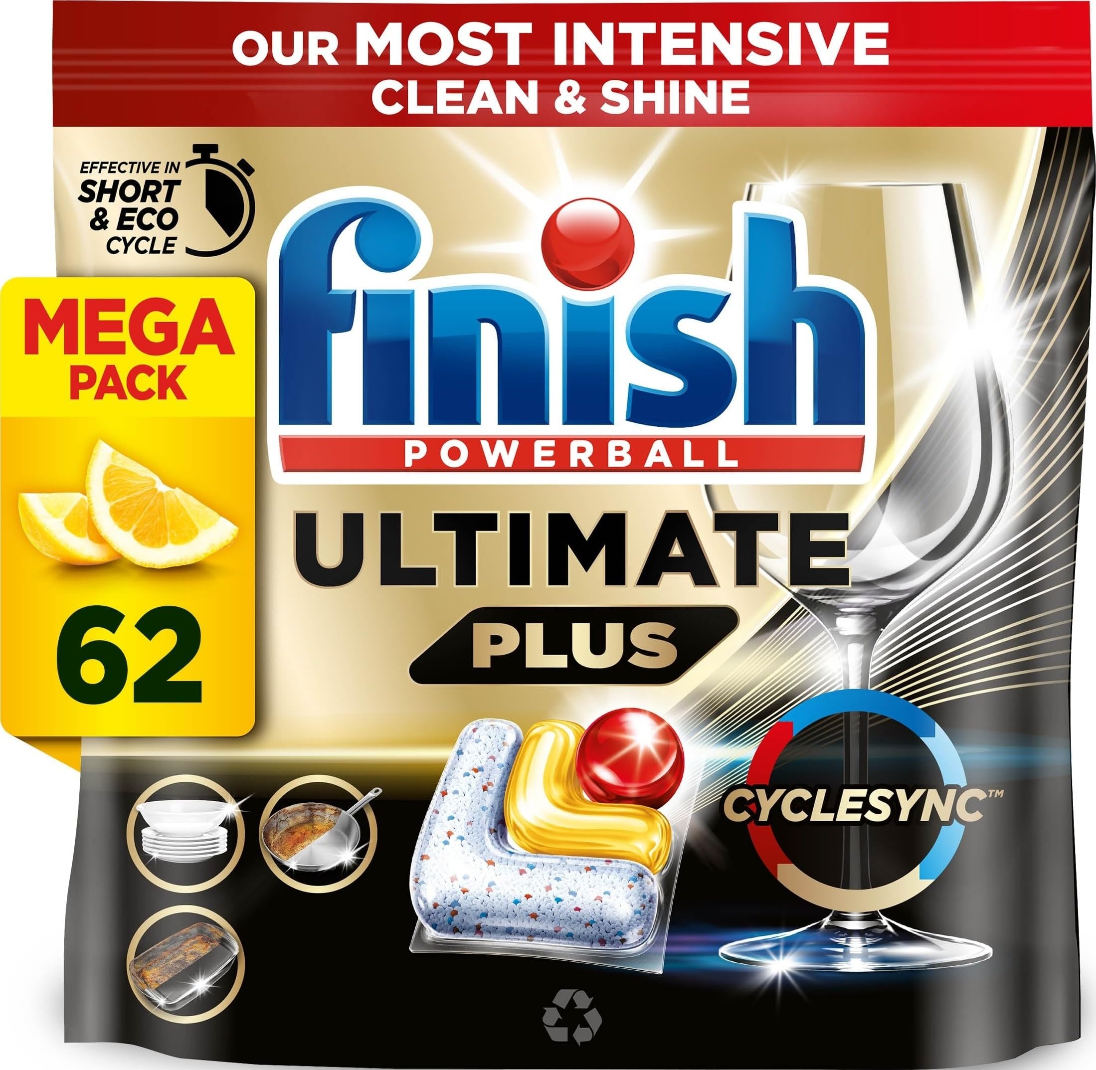 Finish Ultimate Plus All In One Dishwasher Tablets Lemon - 62 Tabs