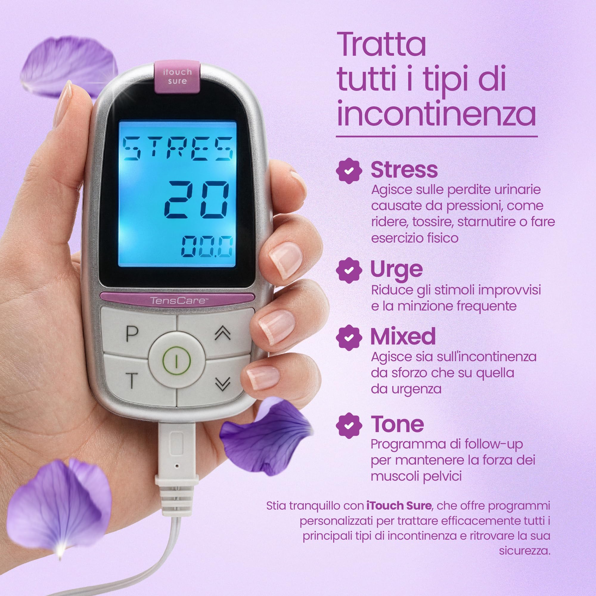 Tenscare Itouch Sure + Go water based lubricant device against leaks and incontinence with lubricant for easy use