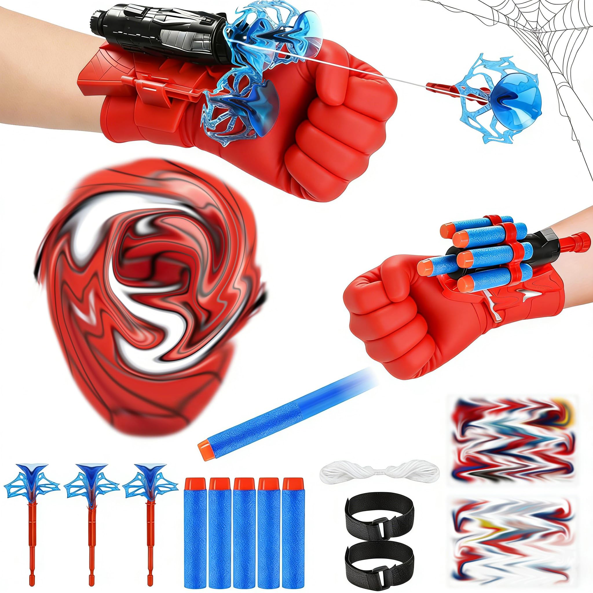 LIVESTN Set di 2 Guanti per Bambino, Launcher Glove Guanti Launcher per Giochi con Maschera e Tatuaggi Web Toy, Giocattolo Educativo per Bambini (D