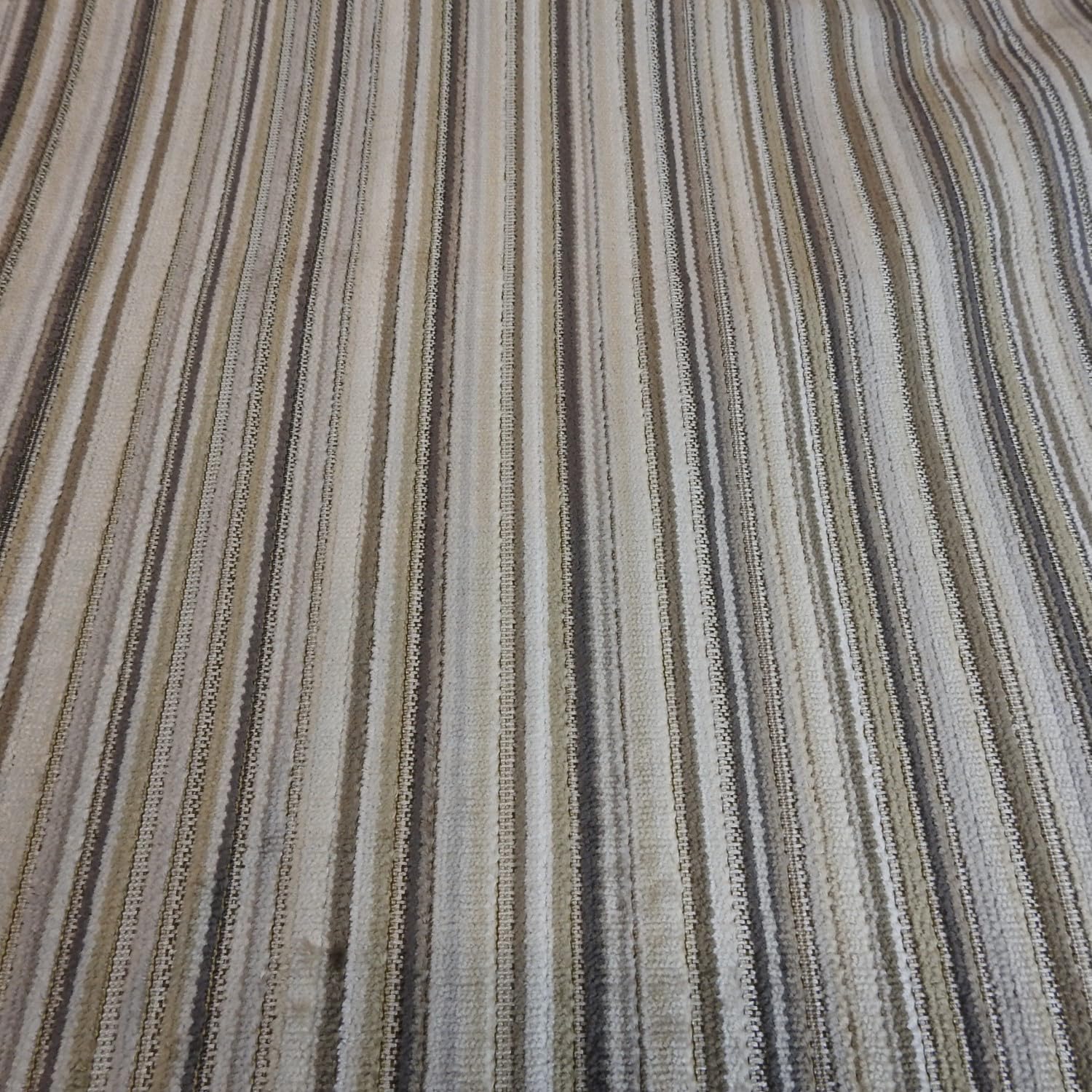 Luxury Striped Chenille Upholstery Fabric, Beige/Grey, 140cm Width, Sold by The Metre