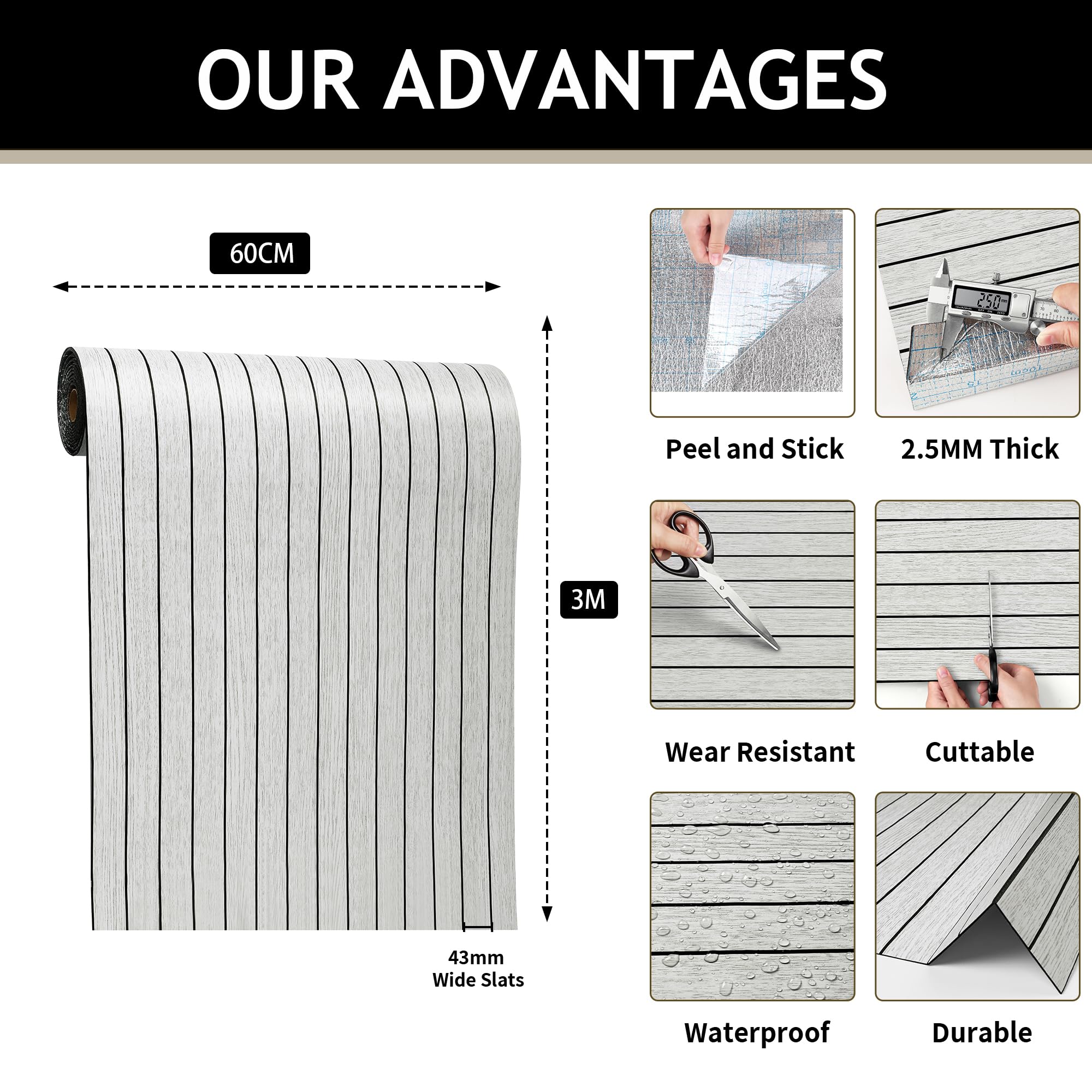 Livelynine Grueso Papel Pintado Autoadhesivo Pared Listones Madera Blanco Efecto 3D 60CMx3M Papel de Pared Adhesivo Salon Habitación Pasillo Revestimiento de Paredes Madera Claro Oficina Interiores