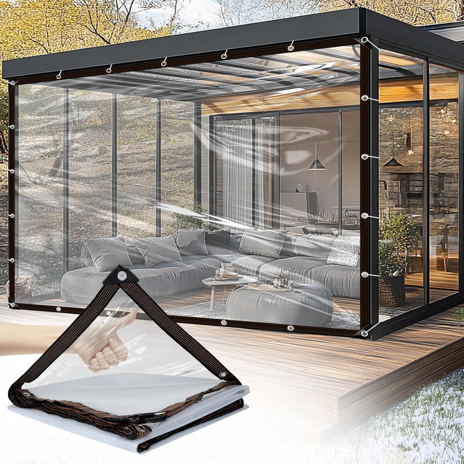 Bâche transparente pour extérieur 3 * 5m, Bâche transparente avec œillets, Transparente et résistante aux UV, Bâche de protection transparente imperméable