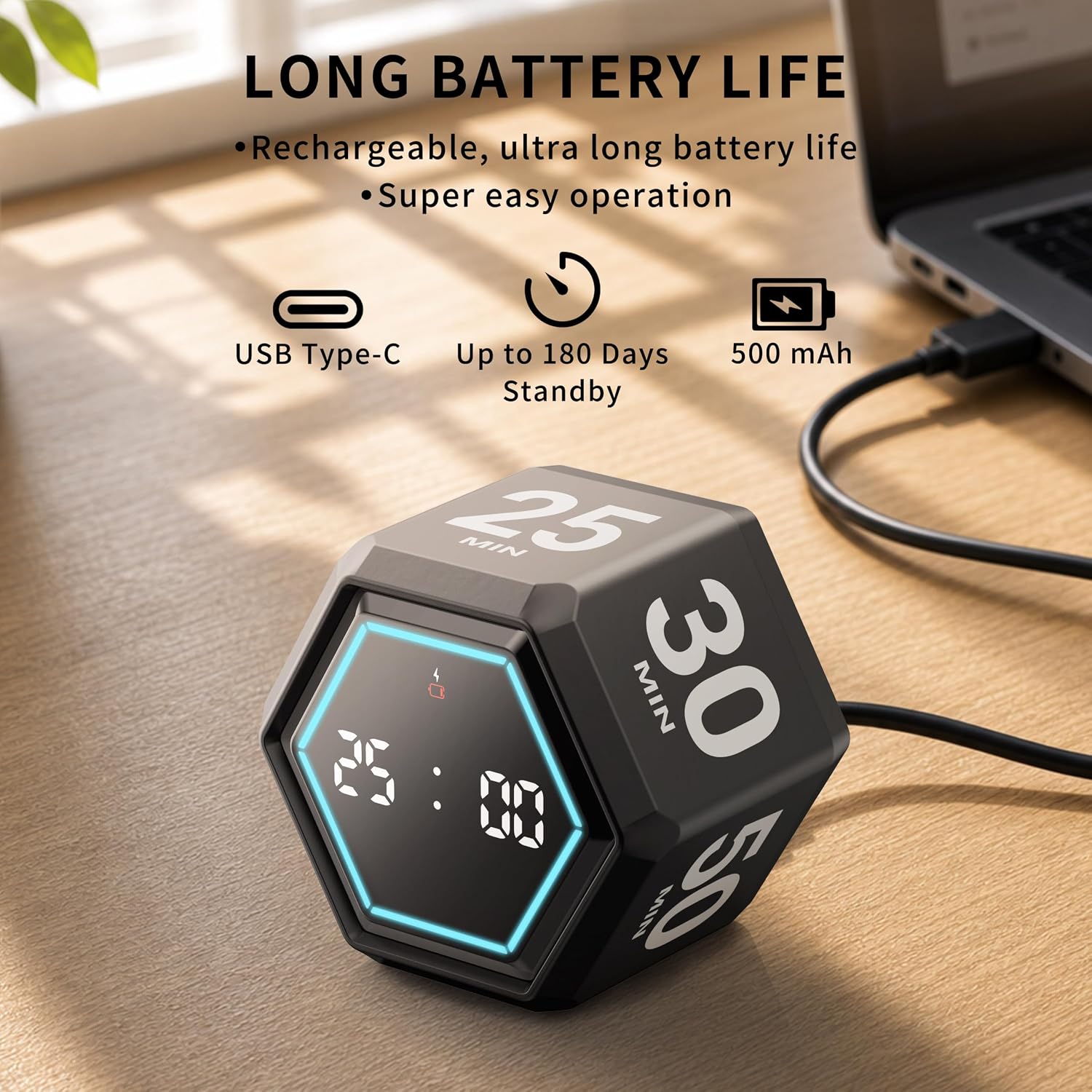 Visual Productivity Timer with Stopwatch, 5 & 25 Minute Presets