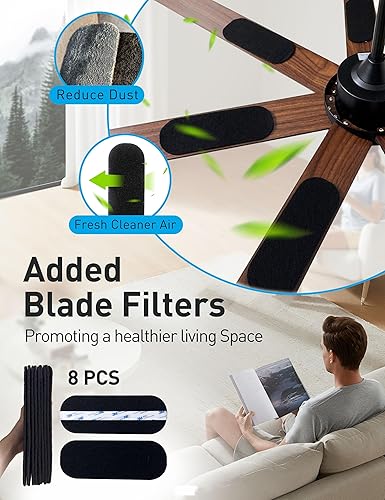 Vista 3 de Ventilador de techo inteligente negro de 72 pulgadas con luz y control remoto a través de WiFi Alexa APP Control, motor de CC silencioso de 6