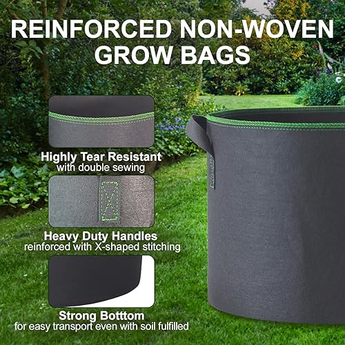 Miniatura 5 de GREENOW Bolsas de cultivo de galón, macetas gruesas de alta resistencia con asas, telas no tejidas, bolsa de cultivo, macetas de tela reforzadas