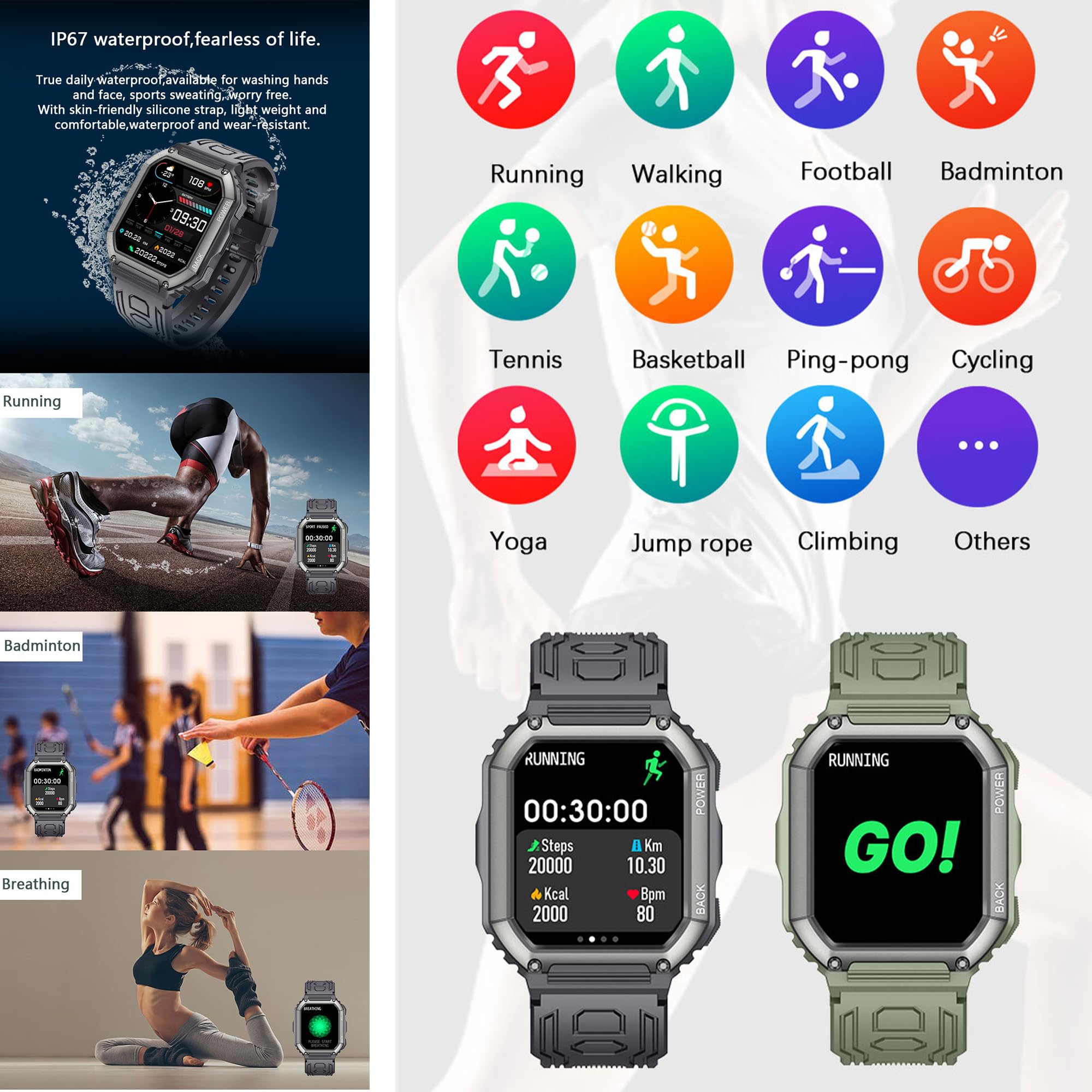 Smart Watch męski z funkcją telefonu, 1,8" HD, zegarek sportowy z Bluetooth, do monitorowania tętna i krokomierza, dla systemów iOS i Android, z 3 paskami (czarny)