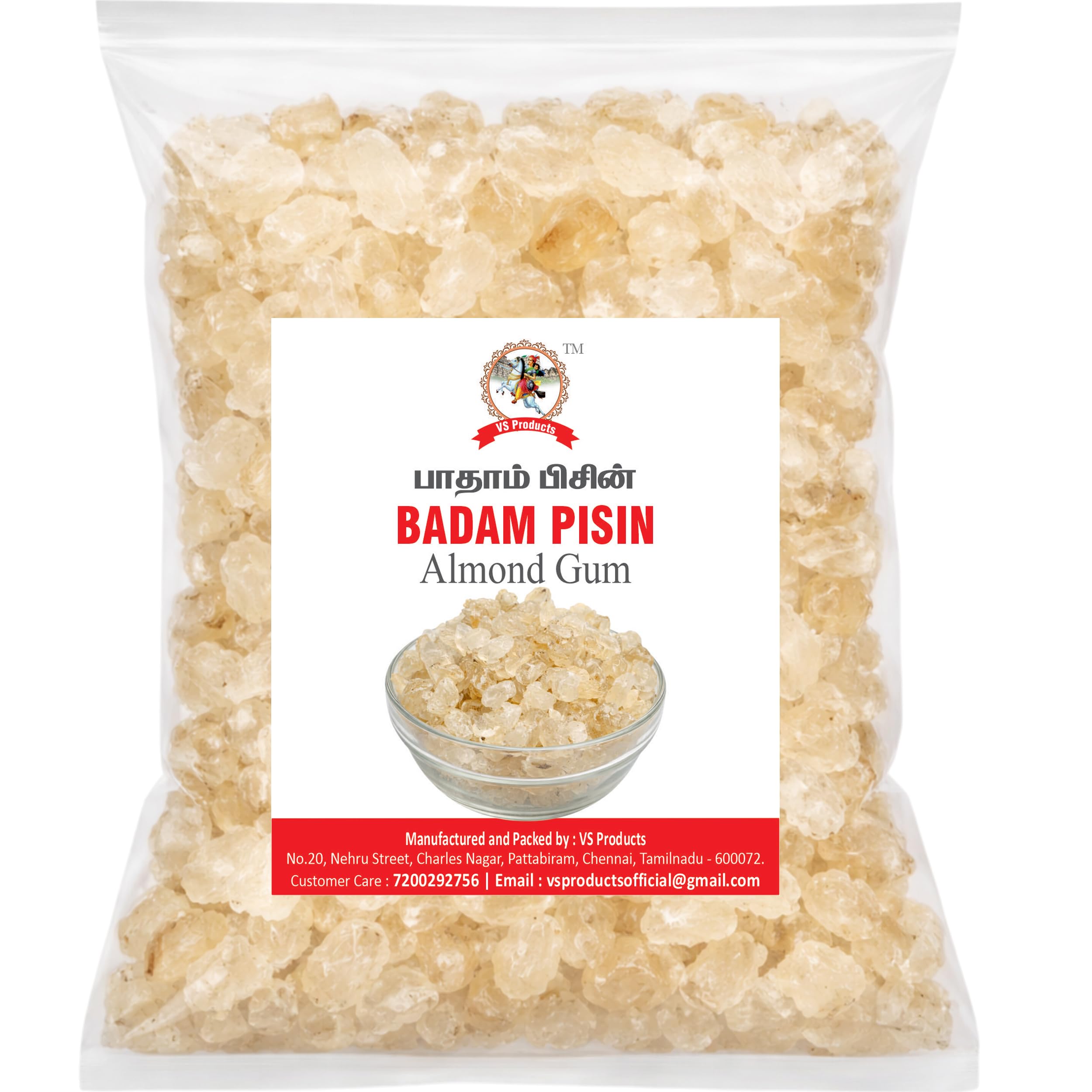 VS Products Badam Pisini, 250g, Almond Gum, Badam Gonth, Badam Resin, Gonth, (pack of 2 x 100g, pack of 1 x 50g)