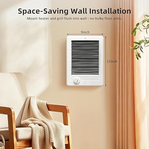 Miniatura 2 de Com-Pak Electric Wall Heater Complete Unit with Thermostat, High Capacity 5120/3840 BTU, 240 Volt, 1500 Watt (Model: CSC152TW, Part: 67506), White
