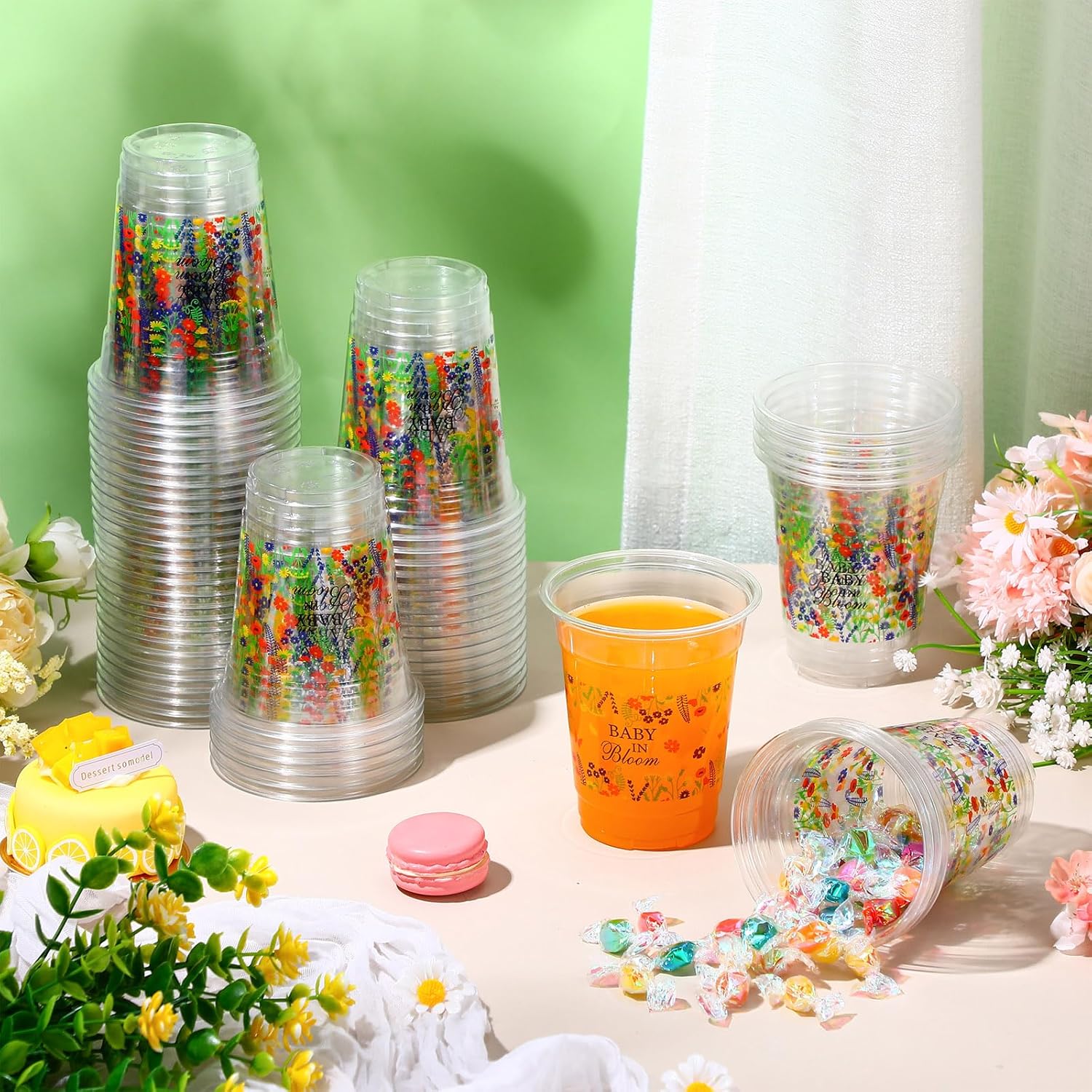 100 Pcs Flower Plastic Cups 12 oz Floral Wildflowers Disposable Clear Drinking Cups Bulk for Summer Spring Wedding Baby Shower Birthday Party Decorations Supplies(Baby in Bloom,Colorful) - Image 5