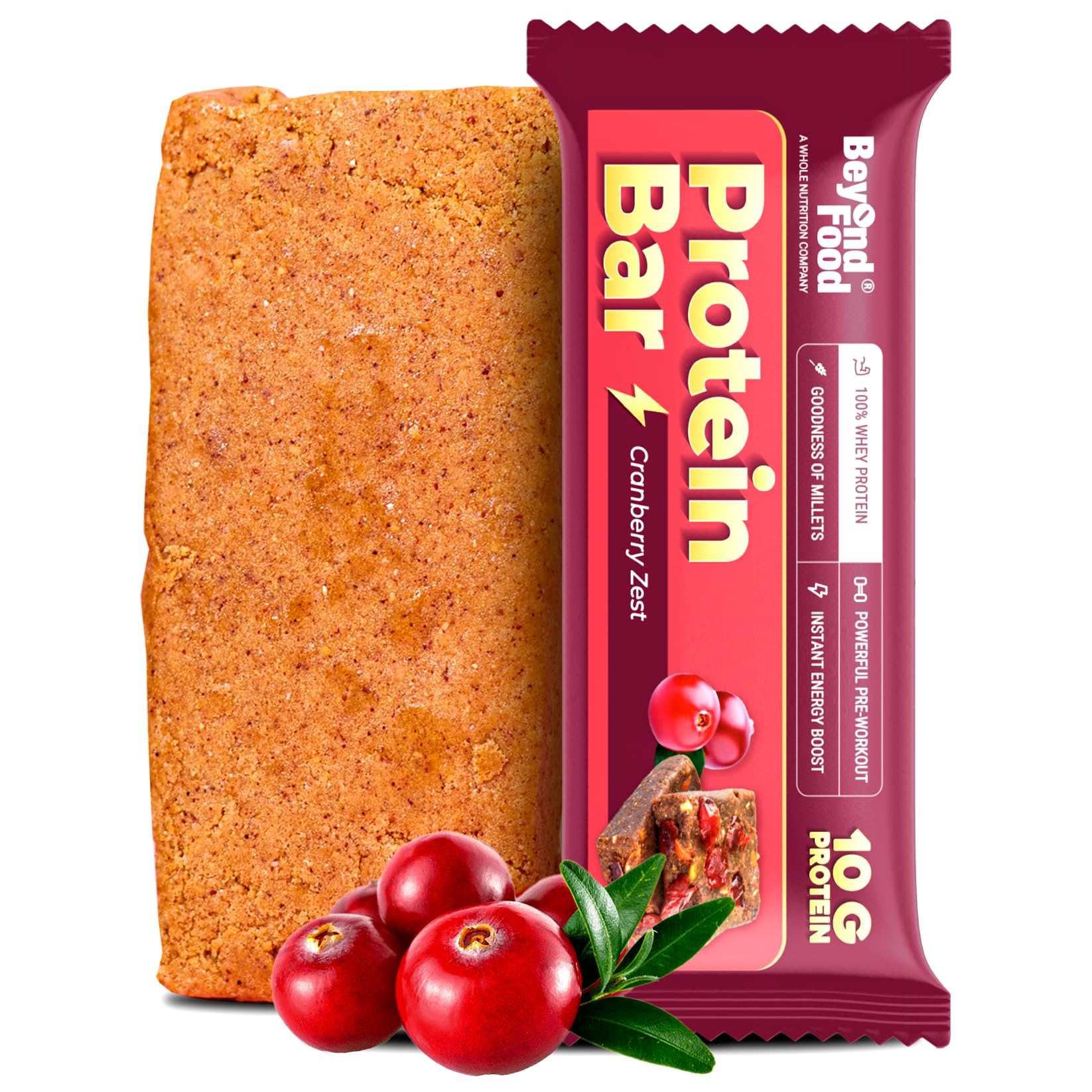 Beyond FoodProtein Bars - Cranberry Zest, 252GM (42G X 6 Pack) - Whole Nutrition Snack - 100% Whey Protein, 10G of Protein per Bar - Natural Flavor & Soft Texture - Ideal for Pre & Post Workout