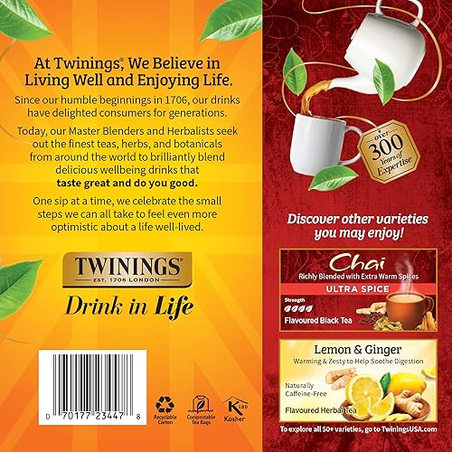 Vista 573 de Twinings, Pure Green Tea - Té verde con sabor suave y aroma atractivo con cafeína, disfruta caliente o helado, bolsas de té individuales