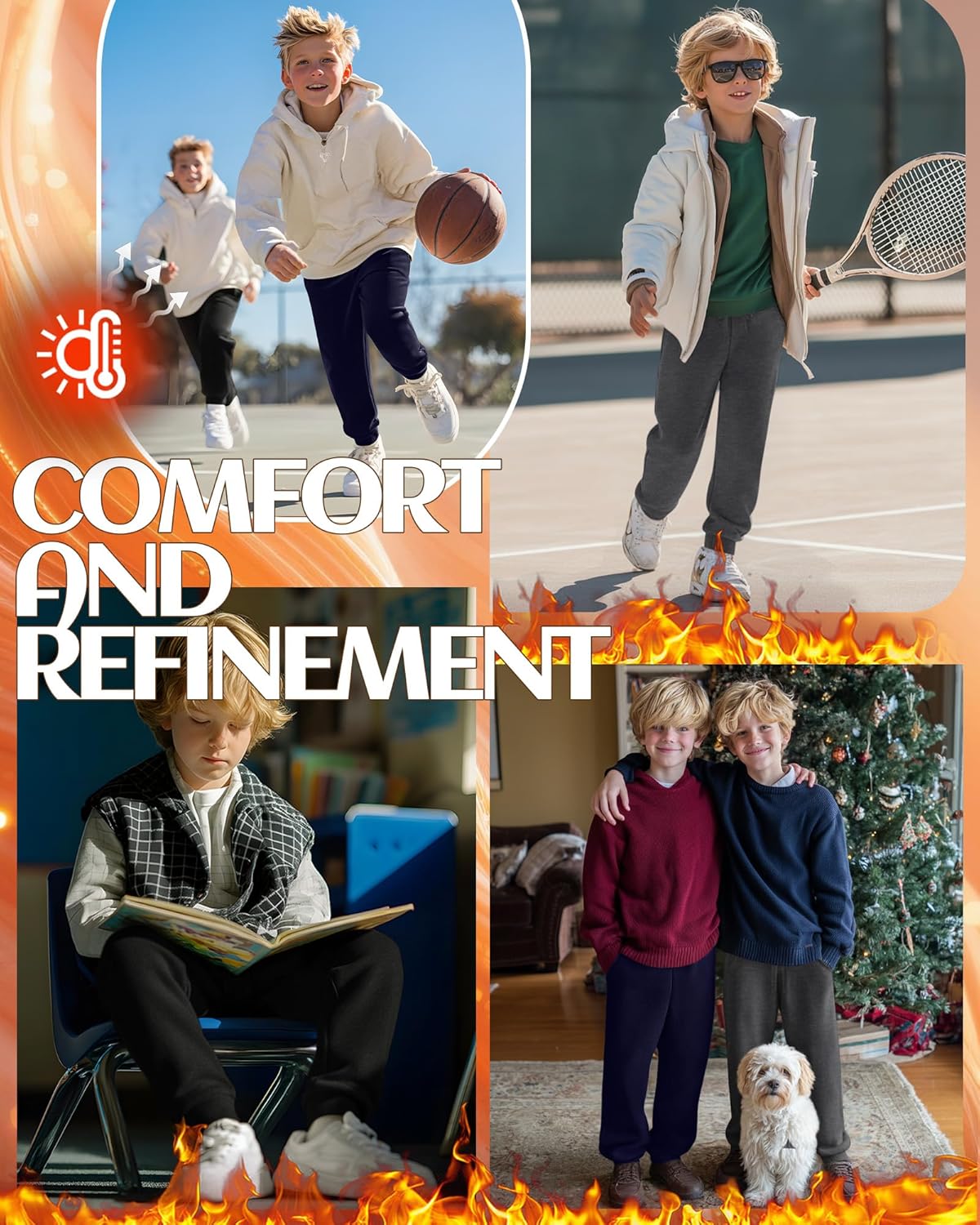 3 Pack Boys' Fleece Sweatpants Drawstring Straight Leg Cuffed Jogger Pants Athletic Lounge Pants with Pockets - Image 2