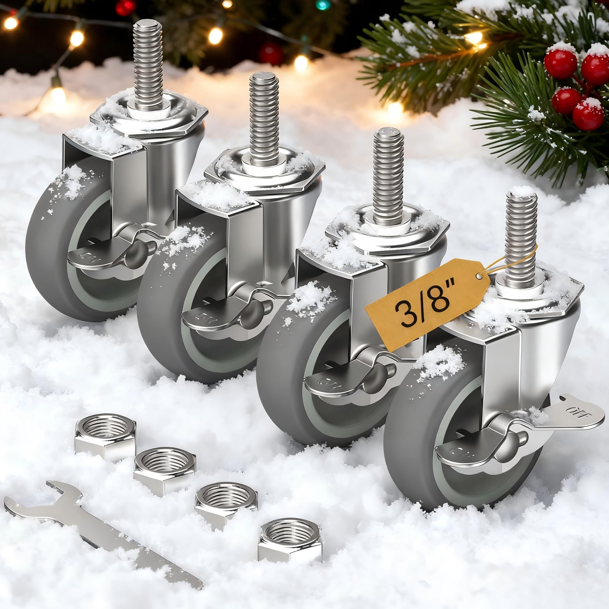 HOLKIE Caster Wheels 3 inch Locking Stem Casters, 3/8" -16 x 1-1/2" (Stem Diameter 3/8", Stem Length 1-1/2") Threaded Stem Casters Swivel Casters Set of 4 Heavy Duty Castors, Gray Caster for Furniture