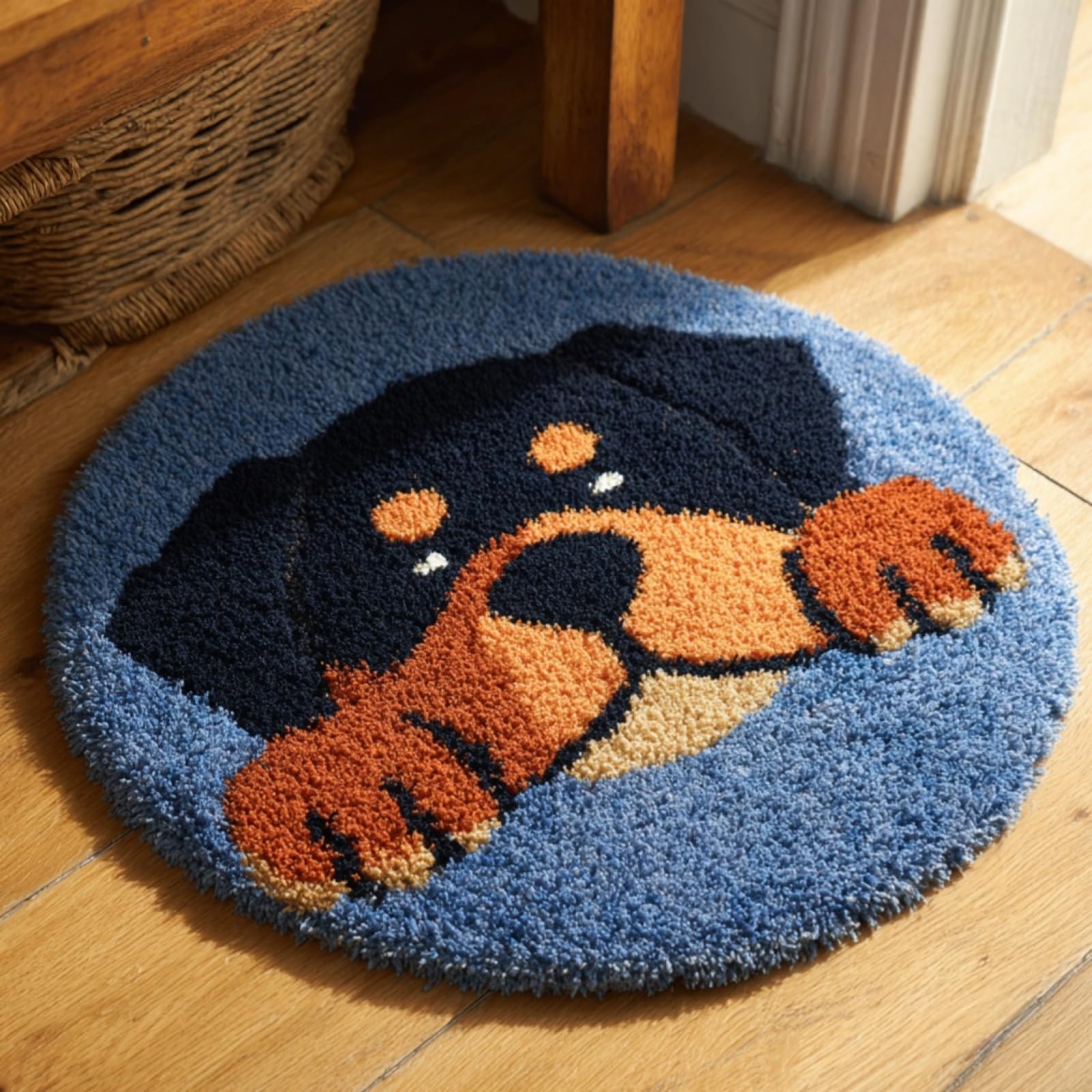 WallustrioaW DIY Craft Latch Hook Rug Kit,Cartoon Rottweiler,Embroidery Kit,Latch Hook Rug for Adults and Beginners,Craft Gifts Decoration,50x50cm