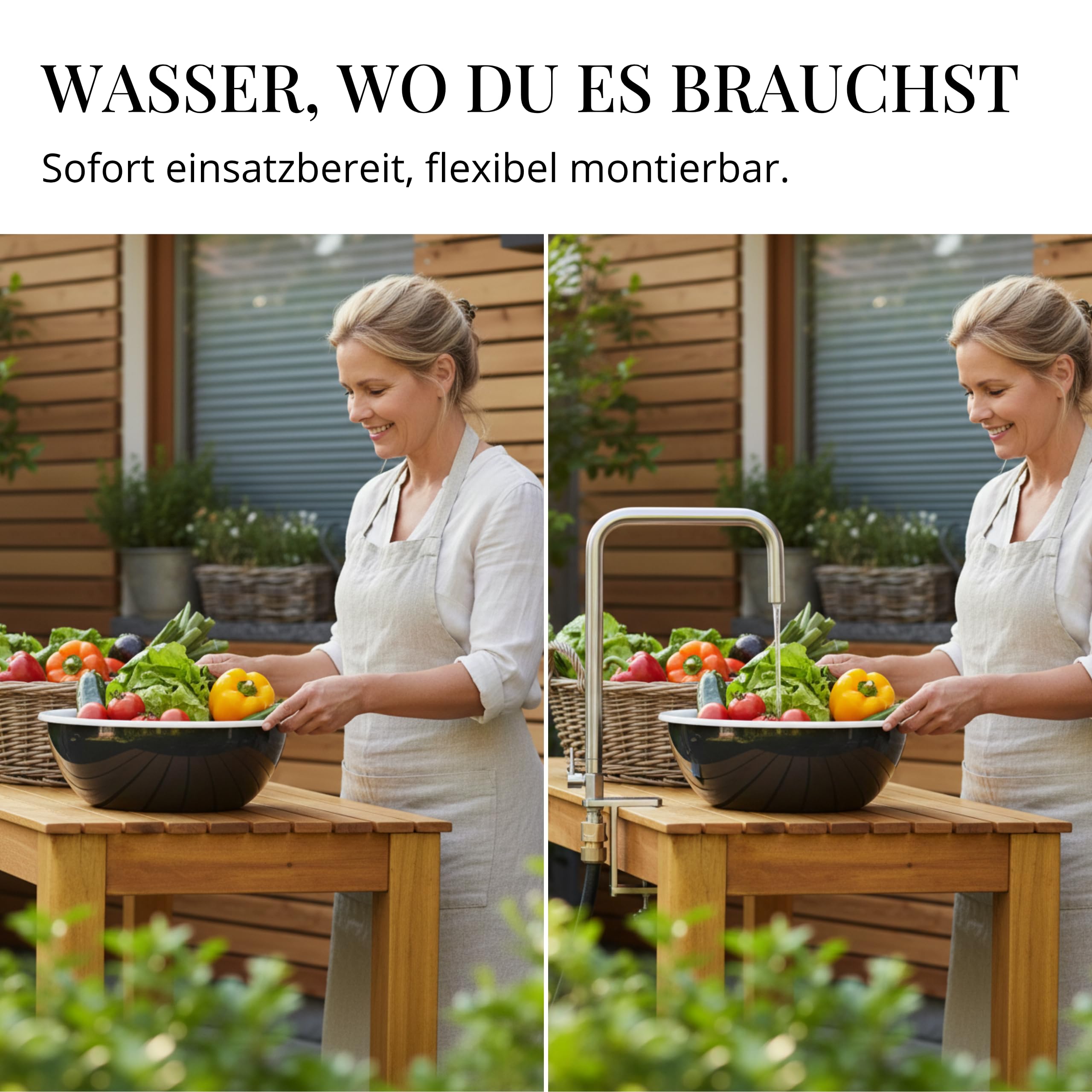 Flexibler Edelstahl Wasserhahn für Outdoor Küche/Camping | Kaltwasserhahn, Mobiles Waschbecken, Garten geeignet, Hochwertig