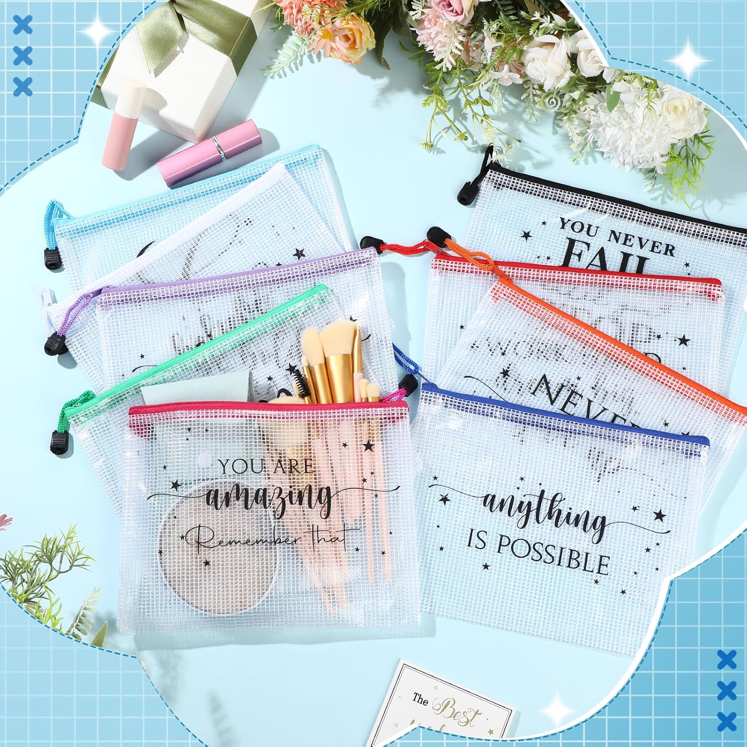 Tenceur 36 Pcs Pencil Pouch Appreciation Gifts for Teacher Nurse Coworker Employee Staff Mesh Zipper Pencil Case Pouch Thank You Gifts for Co Worker Volunteer (Inspirational)