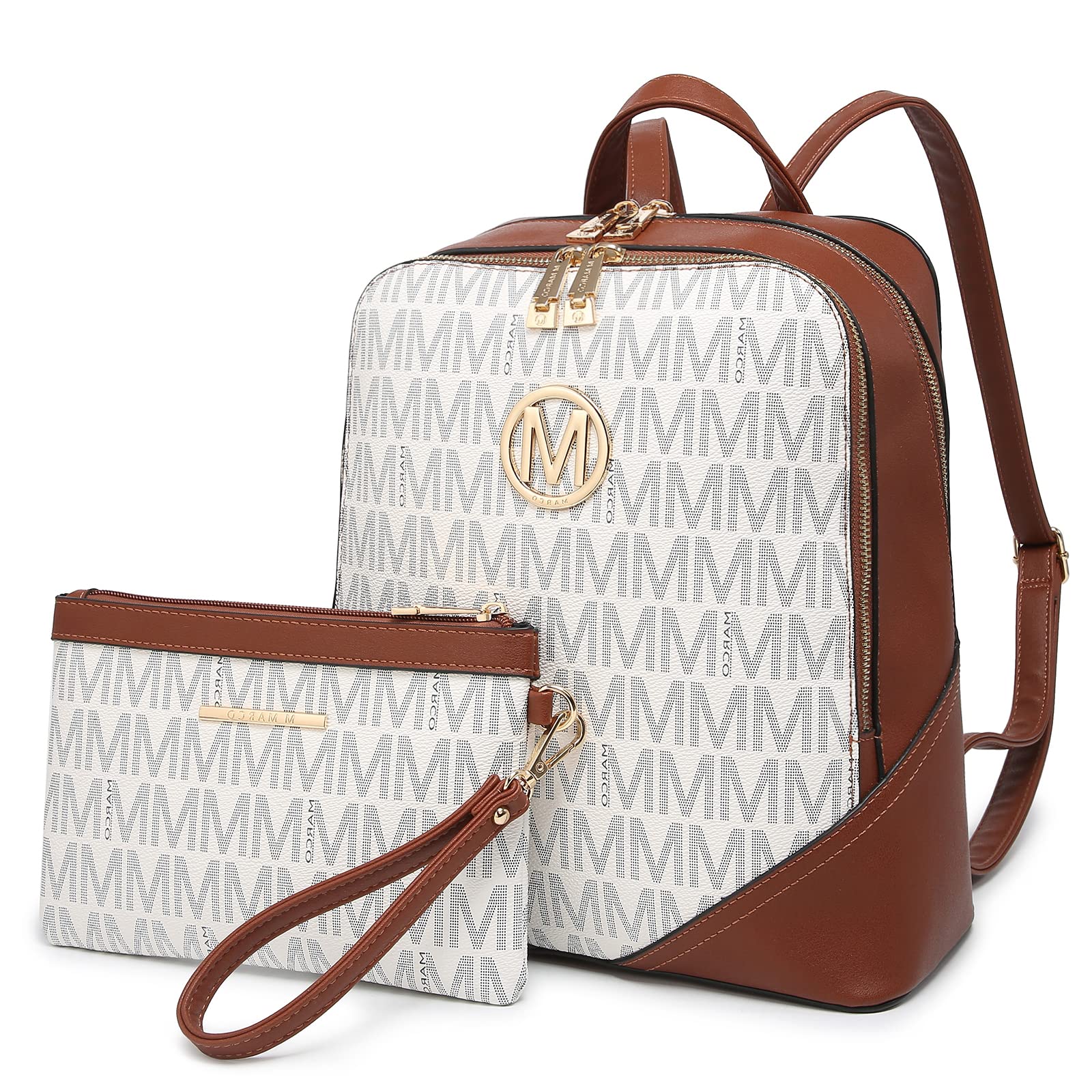 MKP COLLECTIONMKP Women Fashion Double Zipper Medium Backpack Purse PU Leather Ladies Travel Shoulder Bag Set 2Pcs