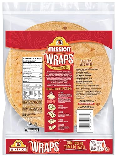 Miniatura 2 de Mission - Envolturas de albahaca de tomate secado al sol, envolturas suaves para verduras, sin grasas trans, 6 unidades, 2 paquetes