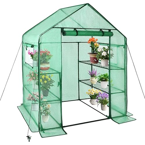 U'Artlines Greenhouse for Outdoors 56x29x77 Inch Heavy Duty Walk-in Greenhouses 3 Tiers 4 Shelves with Mesh Side Windows&Thickened Green PE Cover, Garden Green House Kit for Indoor Outside