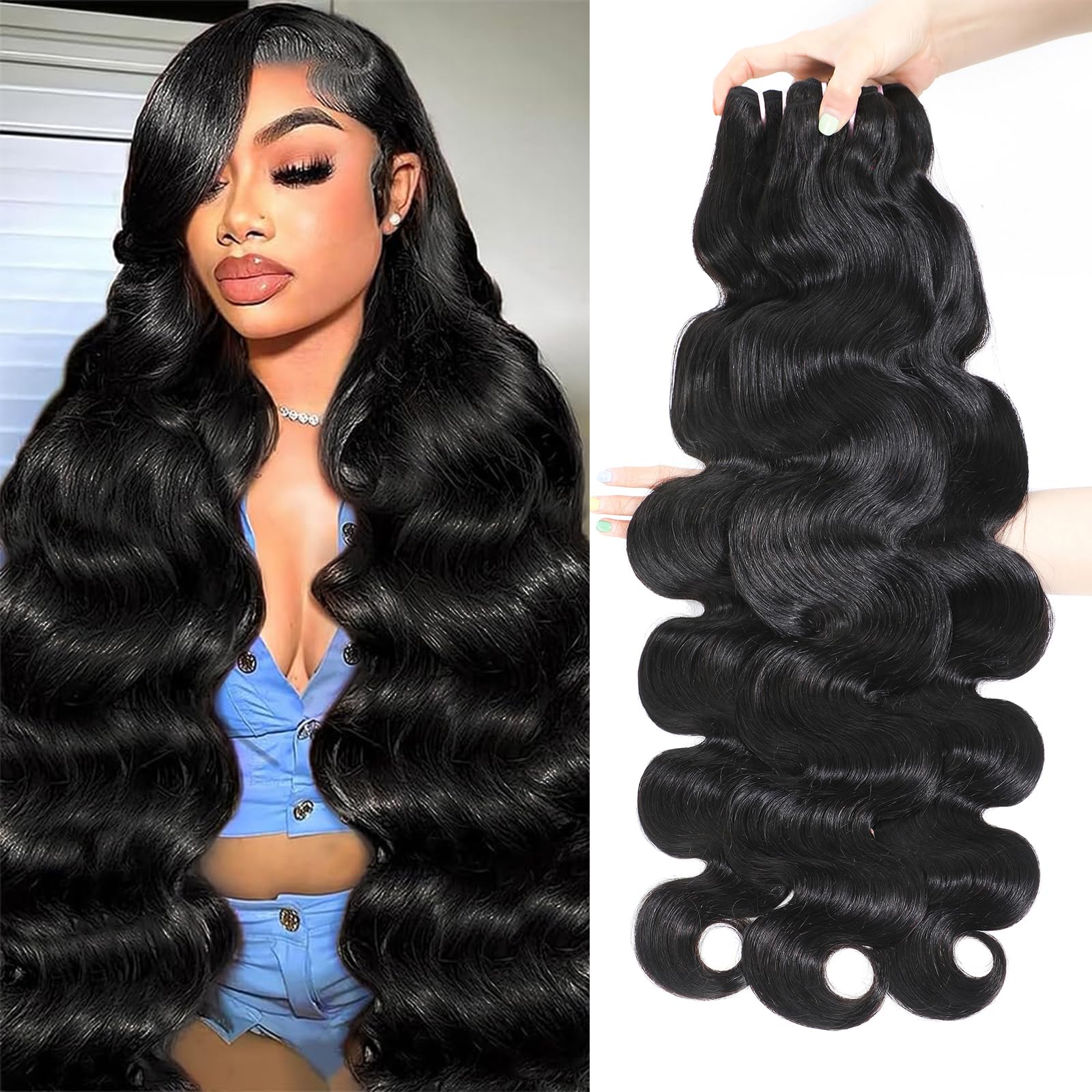 15A Raw Indian Human Hair Bundles Body Wave Bundles Human Hair,Triple Lifespan Virgin Remy Hair,No Tangle Shedding,Keep Texture Silky Soft After