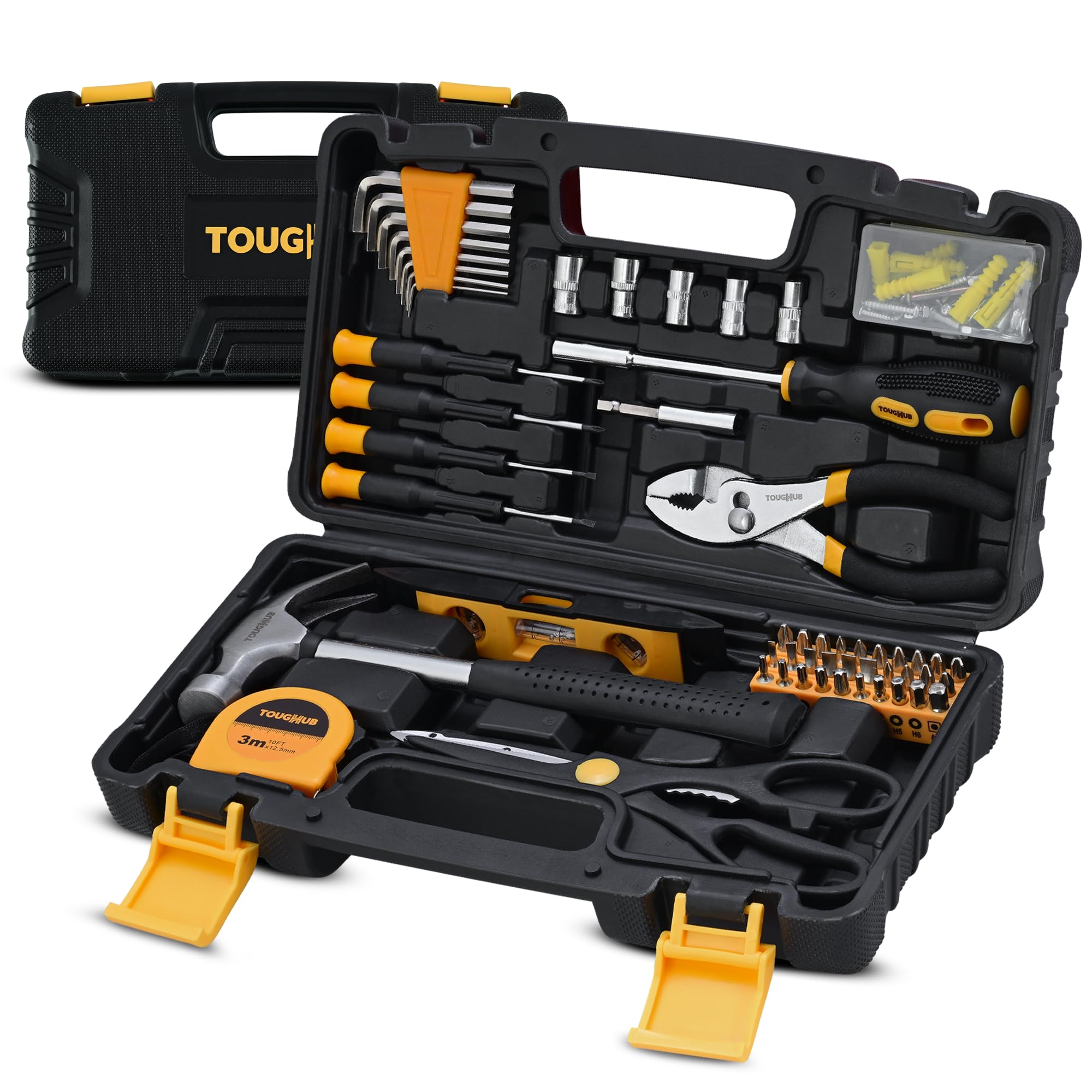 134-Piece Tool Kit – Home & Car DIY Hand Tools Set with Hammer, Hex Keys, Screwdrivers, Sockets, Measuring Tape, Fasteners & Tool Box – Complete Repair & Maintenance Set