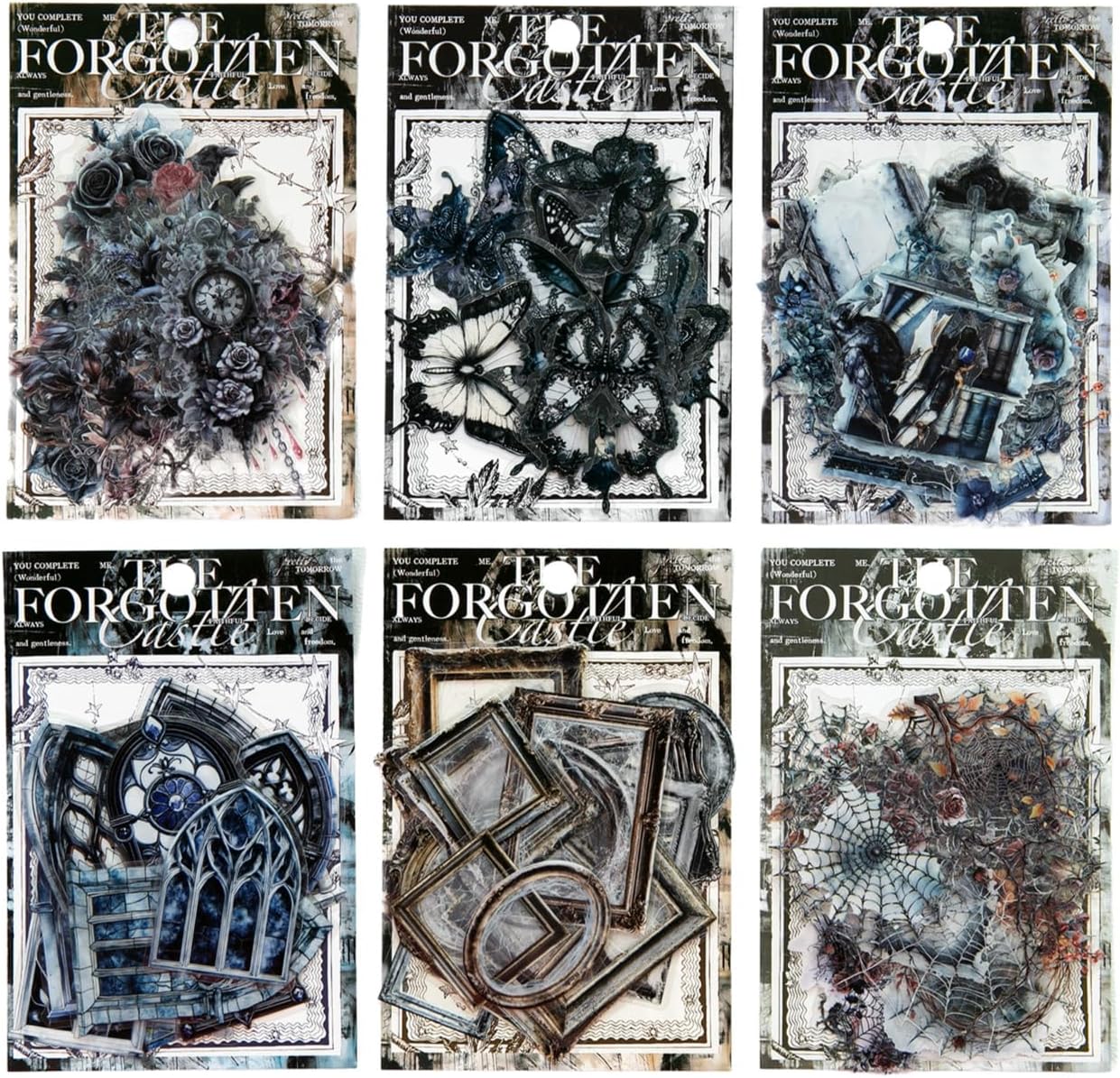 120pcs Scrapbook Stickers Vintage Dark Floral Butterfly Picture Frame Stained Glass Scrapbooking Junk Journal Crafts Embelishment Decoration Stickers (yiwangdegubao)