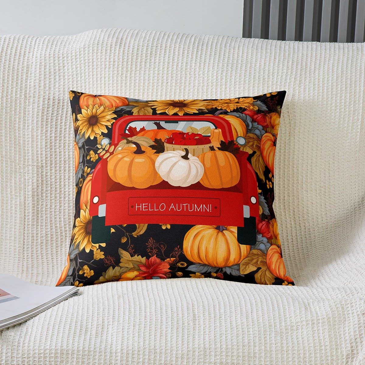 Set 4 Federe Cuscino Decorativo ArtSocket 45x45 Cm: Motivo Zucca Autunnale Blu Turchese, Velluto Morbido Con Cerniera, Ideale Per Divano E Camera
