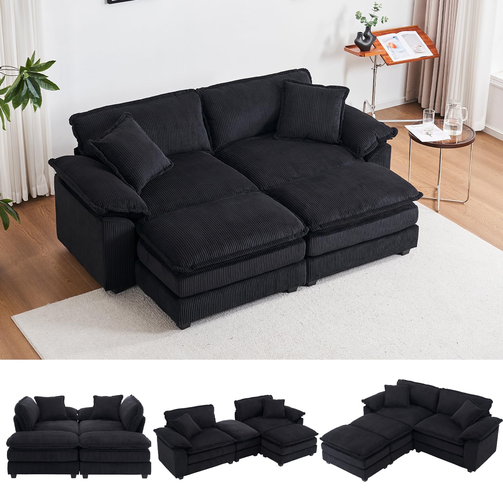 Amazon.com: 84.6” Corduroy Loveseat with Ottoman, Oversized Double