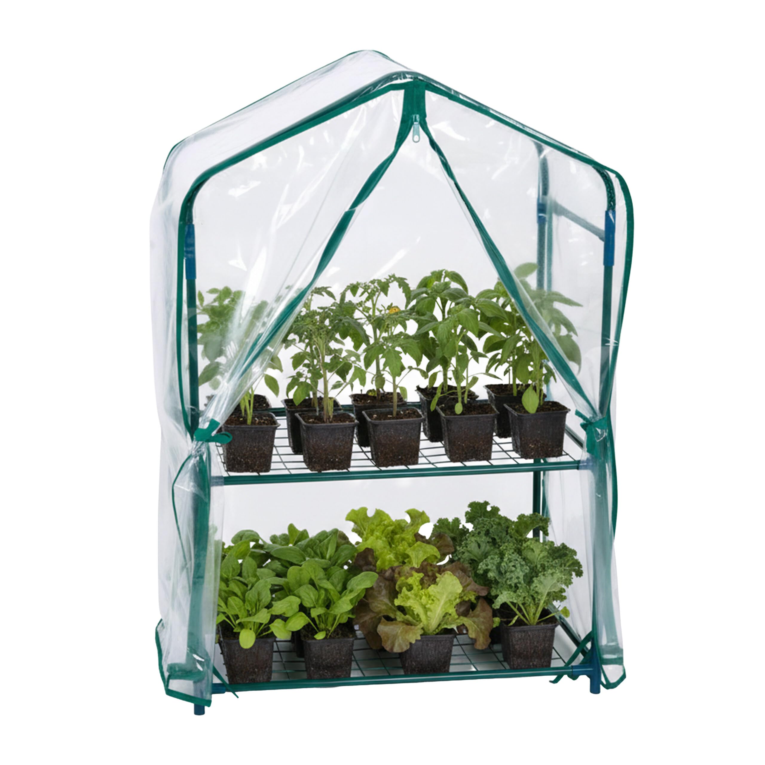 Relaxdays Balkon Gewächshaus, 2er Pack, PVC-Folie, Stahl, HxBxT: 95 x 59 x 39 cm, Tomatenhaus 2 Etagen, grün/transparent