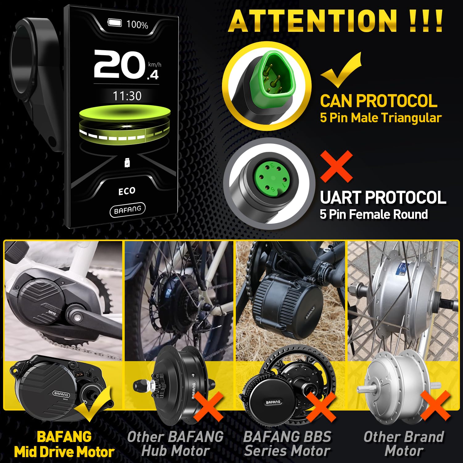 Bafang Pantalla eBike de 4,0 Pulgadas DPC010 para M620, M600, M560, M510, M420, Motores centrales de 0 a 6 Pedales, Nivel de Asistencia, Pantalla con retroiluminación automática, protocolo Can