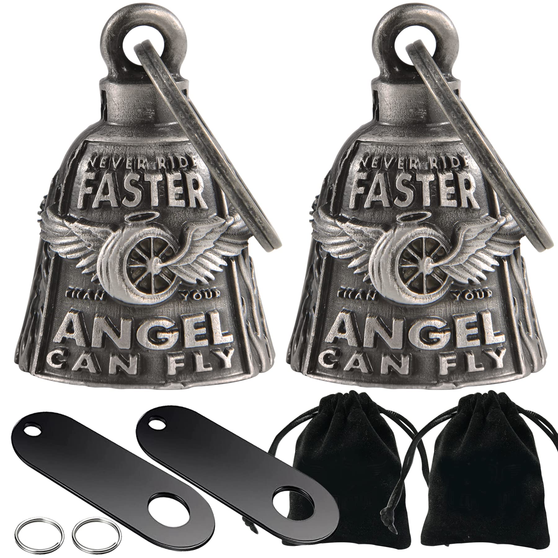 Dream Apparel 2 Pack Motorcycle Bells Guardian Angel for Biker Rider Men Women Ride Riding with Hangers, Drive Away Gremlins