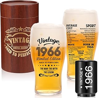 60th Birthday Gifts for Men-60th Birthday Gift Ideas,20oz,Vintage 1966 Beer Drinking Glass and Opener-60 Years Old Birthday Decorations Party Supplies-60th Anniversary Presents Beer Glass